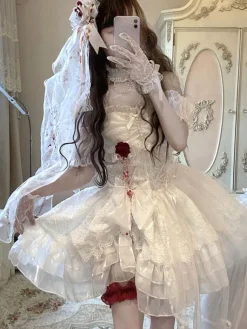 Gothic Lolita Dress Rose Bows White Adjustable Elastic Hime Lolita Dress