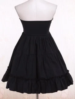 Gothic Lolita Dress SK Black High Waist Ruffles Cotton Lolita Skirt