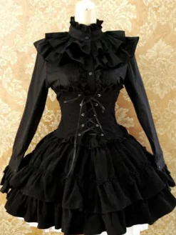 Gothic Lolita Dress SK Lavender High Waist Lace Up Ruffles Lolita Skirt