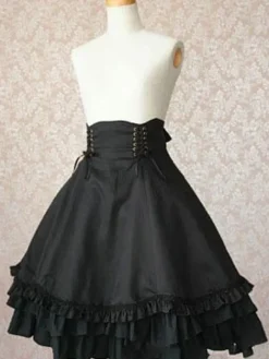 Gothic Lolita Dress SK Military Style Black Ruffles Cotton High Waist Lolita Skirts