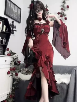 Gothic Lolita Dresses Bows Ruffles Red Red