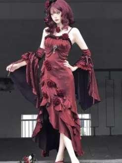 Gothic Lolita Dresses Bows Ruffles Red Red