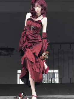 Gothic Lolita Dresses Bows Ruffles Red Red