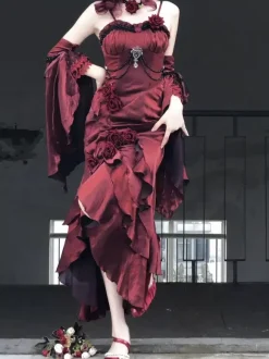 Gothic Lolita Dresses Bows Ruffles Red Red