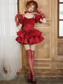 Gothic Lolita Dresses Bows Ruffles Red Dresses