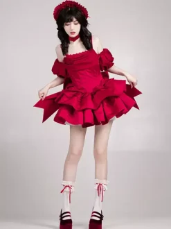 Gothic Lolita Dresses Bows Ruffles Red Dresses