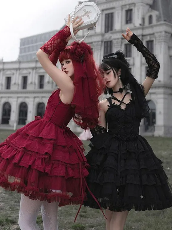 Gothic Lolita Dresses Bows Ruffles Burgundy