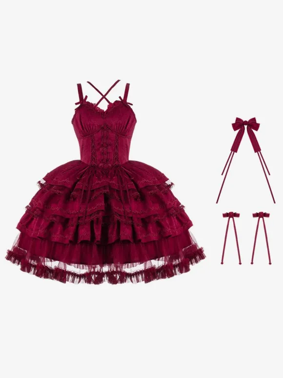 Gothic Lolita Dresses Bows Ruffles Burgundy