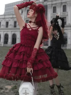 Gothic Lolita Dresses Bows Ruffles Burgundy