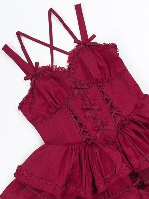 Gothic Lolita Dresses Bows Ruffles Burgundy