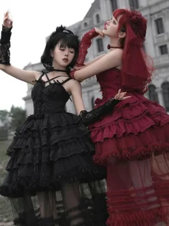 Gothic Lolita Dresses Bows Ruffles Burgundy