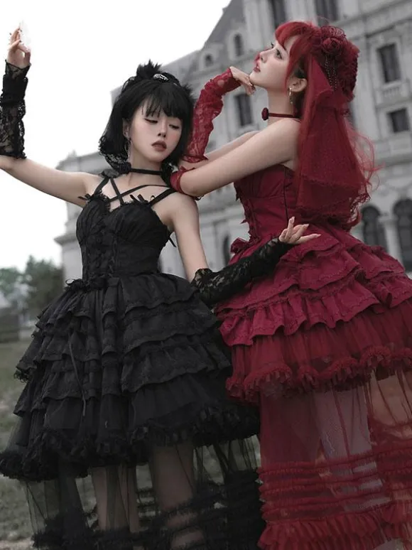 Gothic Lolita Dresses Bows Ruffles Burgundy