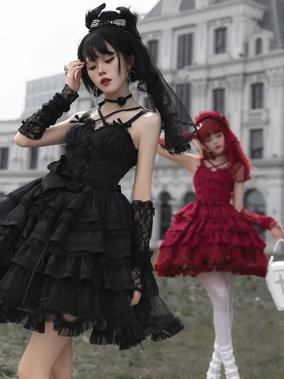 Gothic Lolita Dresses Bows Ruffles Burgundy