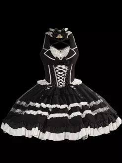Gothic Lolita Dresses Bows Lace Black Black