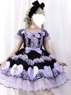 Gothic Lolita Dresses Bows Pearls Color Block Pink Light Sky Blue