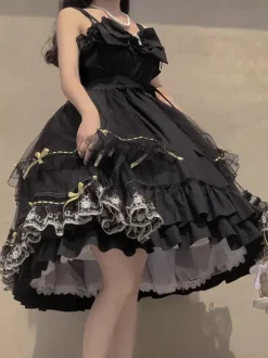 Gothic Lolita Dresses Bows Ruffles Black Black