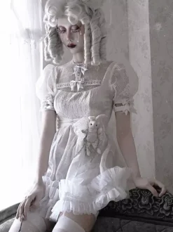 Gothic Lolita Dresses Bow Ruffles Lace White Dress