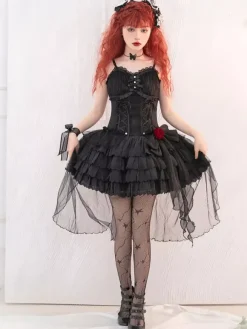 Gothic Lolita Dresses Pearls Bows Black White Adjustable Elastic