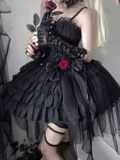 Gothic Lolita Dresses Pearls Bows Black White Adjustable Elastic