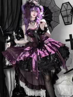 Gothic Lolita Dresses Red Black Sweetheart Strapless Ruffles Bows Short Lolita Dress