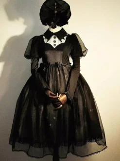 Gothic Lolita Dresses Ruffles Bows Floral Print Black Black
