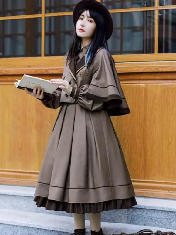 Gothic Lolita Dresses Ruffles Embroidered Coffee Brown Coffee Brown