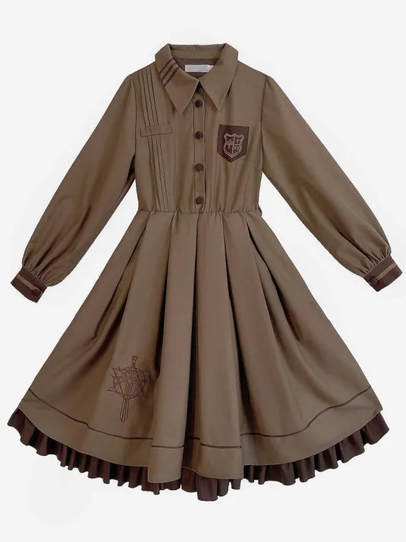 Gothic Lolita Dresses Ruffles Embroidered Coffee Brown Coffee Brown