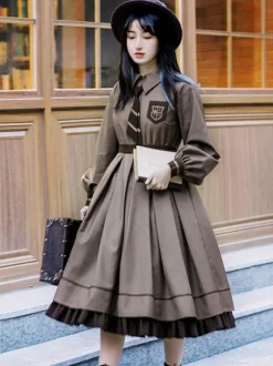 Gothic Lolita Dresses Ruffles Embroidered Coffee Brown Coffee Brown