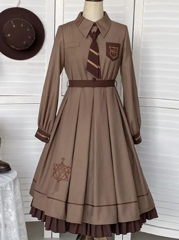 Gothic Lolita Dresses Ruffles Embroidered Coffee Brown Coffee Brown