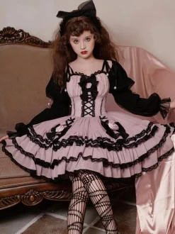 Gothic Lolita Dresses Ruffles Flowers Spicy Girl's Cute Lantern Sleeve Princess Dress