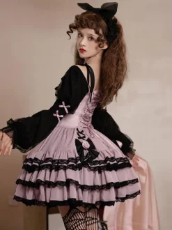 Gothic Lolita Dresses Ruffles Flowers Spicy Girl's Cute Lantern Sleeve Princess Dress
