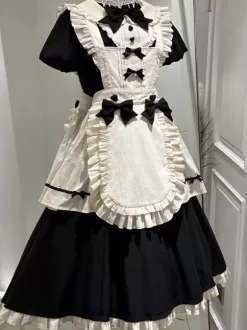 Gothic Lolita Dresses Ruffles Bows Color Block Black Black