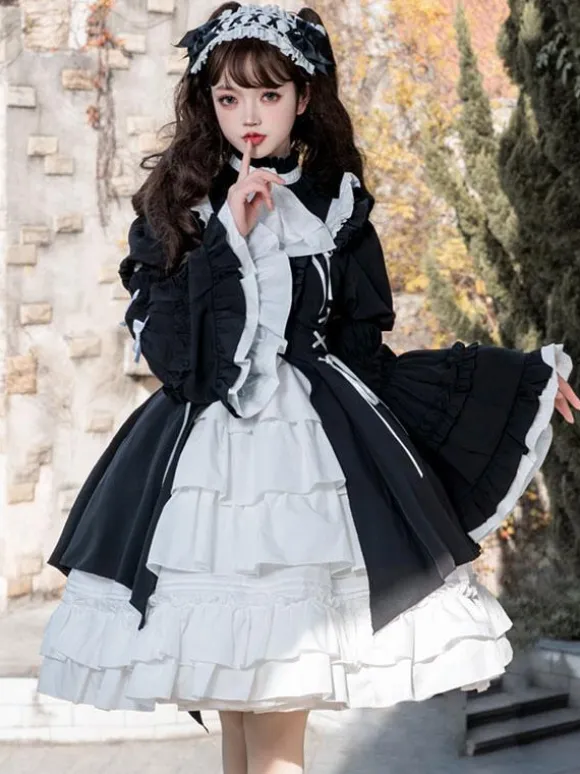 Gothic Lolita Dresses Ruffles Lace Up Black