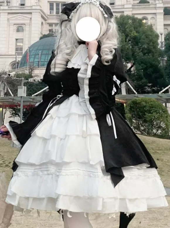 Gothic Lolita Dresses Ruffles Lace Up Black