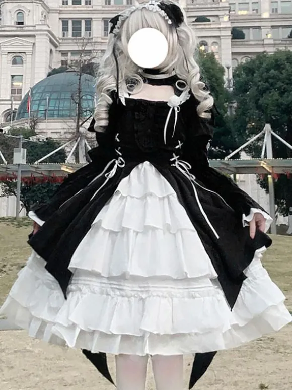 Gothic Lolita Dresses Ruffles Lace Up Black
