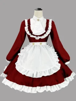 Gothic Lolita Dresses Ruffles British Maid Long Sleeve Costume