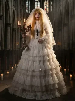 Gothic Lolita Fashion Costumes One Piece Ruffles Long Sleeves Long Lolita Dress