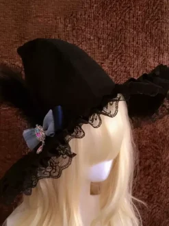 Gothic Lolita Hat Black Lace Ruffles Bows Accessory Polyester Lolita Accessories