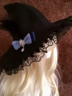 Gothic Lolita Hat Black Lace Ruffles Bows Accessory Polyester Lolita Accessories