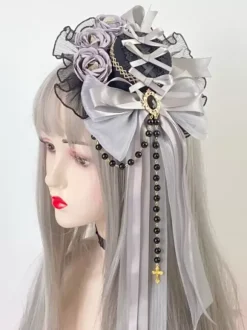 Gothic Lolita Hat Chains Bows Accessory Polyester White Lolita Accessories