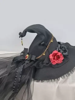 Gothic Lolita Hat Flowers Chains Accessory Polyester Black Lolita Accessories