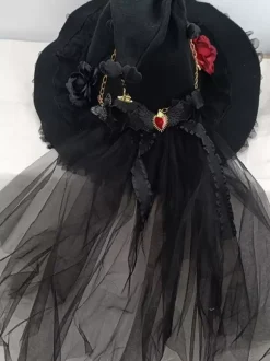 Gothic Lolita Hat Flowers Chains Accessory Polyester Black Lolita Accessories