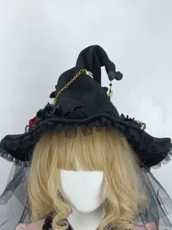 Gothic Lolita Hat Flowers Chains Accessory Polyester Black Lolita Accessories