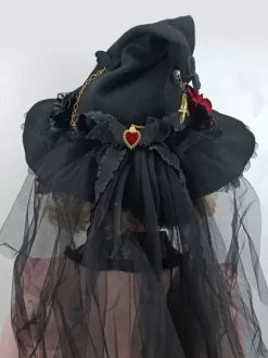 Gothic Lolita Hat Flowers Chains Accessory Polyester Black Lolita Accessories