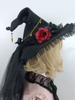 Gothic Lolita Hat Flowers Chains Accessory Polyester Black Lolita Accessories