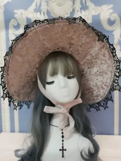 Gothic Lolita Hat Pink Bows Ruffles Accessory Lace Polyester Lolita Accessories