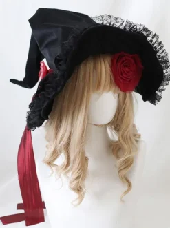 Gothic Lolita Hat Red Flowers Accessory Polyester Lolita Accessories