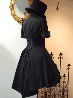 Gothic Lolita OP Dress Button Bow Ruffle Two Tone High Low Lolita One Piece Dress