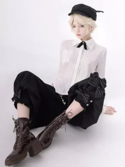 Gothic Lolita Ouji Fashion Bows Long Sleeves Blouse Shirt