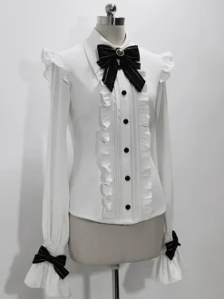 Gothic Lolita Ouji Fashion Long Sleeves Bows Ruffles Shirt
